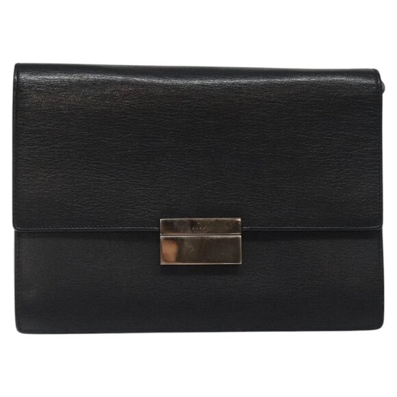 GUCCI Clutch Bag Leather Black Silver Auth - Picture 1 of 16